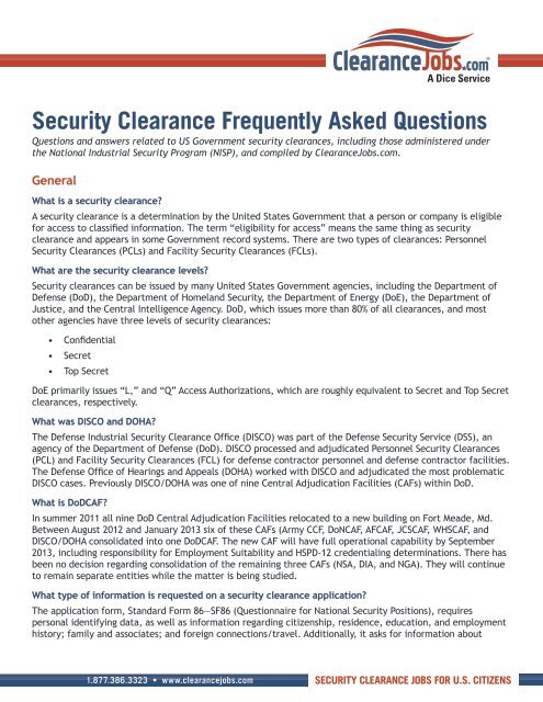 Faial Begrænse Akkumulerede Security Clearance FAQ - ClearanceJobs.com