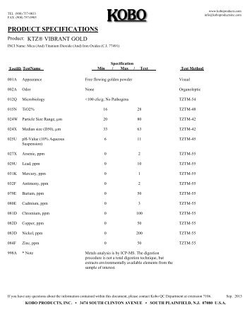 Specs - KOBO Products Inc.