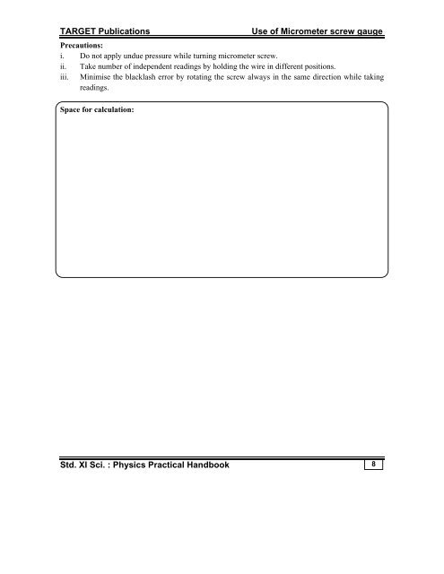 Physics Practical Handbook: Std. 11 Science - Target Publications