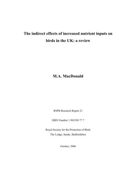 The indirect effects of increased nutrient inputs on birds in ... - RSPB