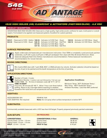 545 High Solids (HS) Clearcoat 4.2 VOC - Advantage Refinish ...