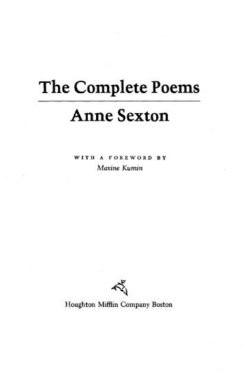 The Complete Poems Anne Sexton - Cinosargo