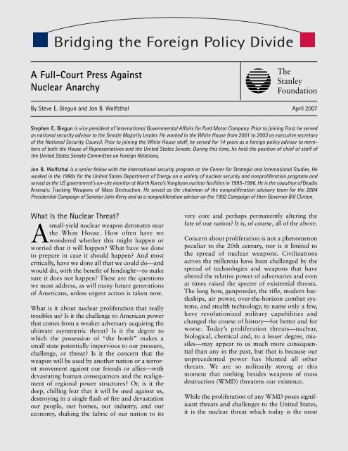 A Full-Court Press Against Nuclear Anarchy - The Stanley Foundation