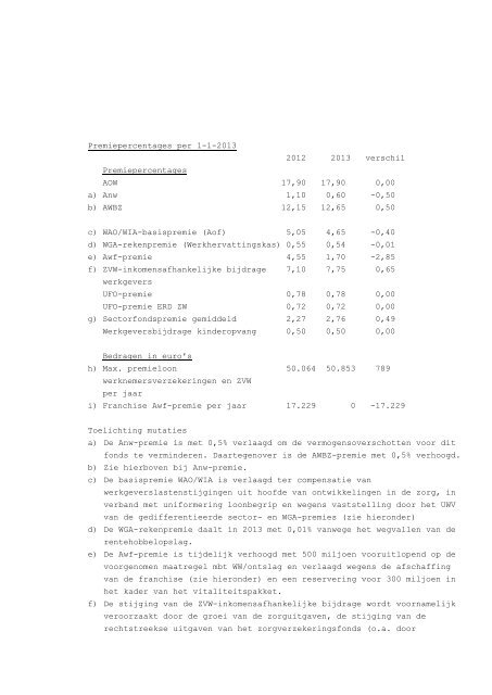 Sociale Verzekeringen per 1 januari 2013 - Rijksoverheid.nl