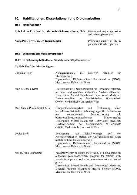 jahresbericht 2012 - Biologische Psychiatrie - Medizinische ...