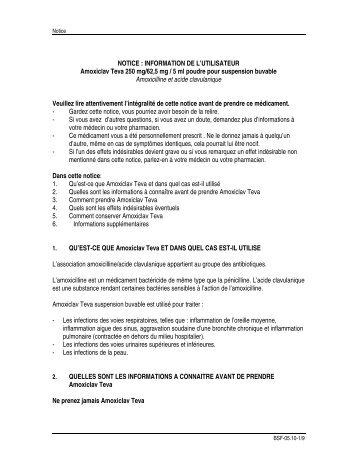 NOTICE : INFORMATION DE L'UTILISATEUR Amoxiclav Teva 250 ...