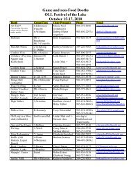 Game and non-Food Booths OLL Festival of the Lake October 15-17 ...