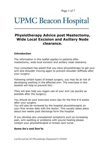 Physiotherapy Advice post Mastectomy, Wide Local Excision and ...