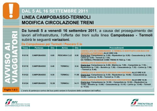 DAL 5 AL 16 SETTEMBRE 2011 LINEA CAMPOBASSO ... - Trenitalia