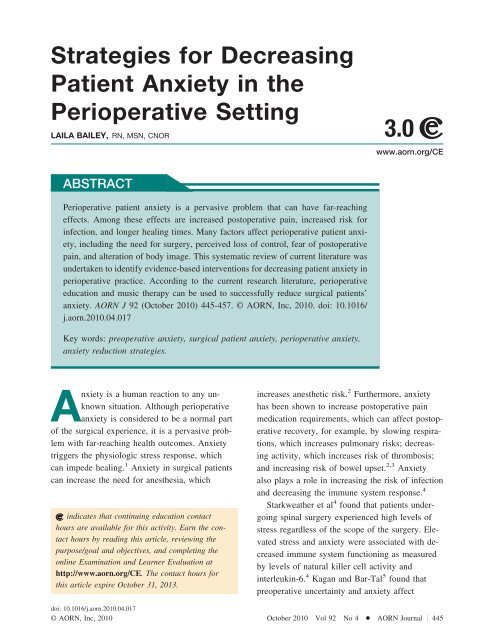 Strategies for Decreasing Patient Anxiety in the ... - AORN