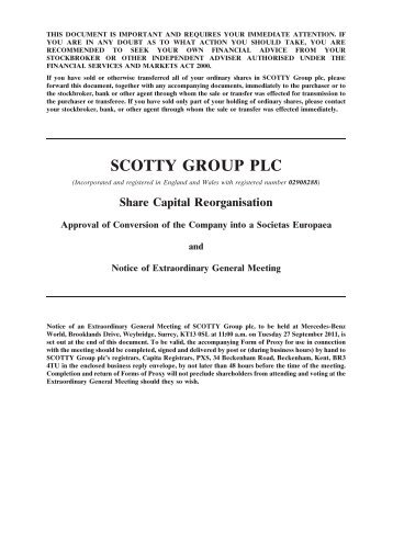 Share Capital Reorganisation - Notice of EGM
