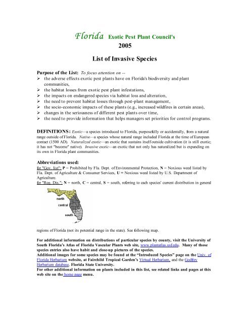 2005 List of Invasive Species - Florida Exotic Pest Plant Council