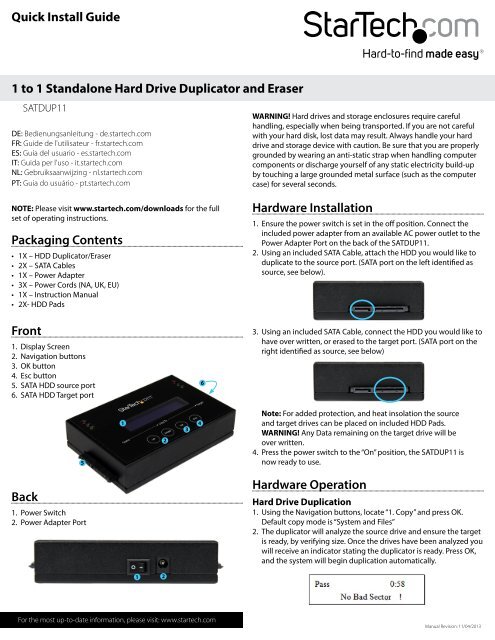 1 to 1 Standalone Hard Drive Duplicator and Eraser - StarTech.com