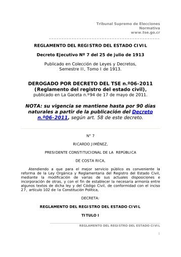 Reglamento del registro del estado civil - Tribunal Supremo de ...