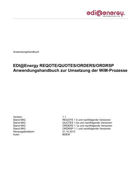 REQOTE / QUOTES / ORDERS / ORDRSP AHB ... - Edi-energy.de