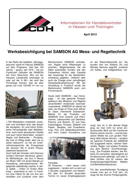 Werksbesichtigung bei SAMSON AG Mess- und Regeltechnik - CDH