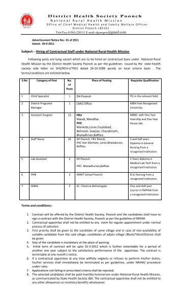 District Health Society Poonch National Rural Health Mission ...