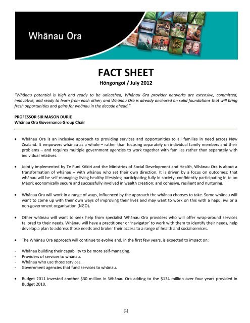 Whanau Ora Fact Sheet July 2012 - Te Puni Kokiri