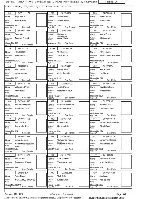 Electoral Roll - 2013 - Office of the Chief Electoral Officer