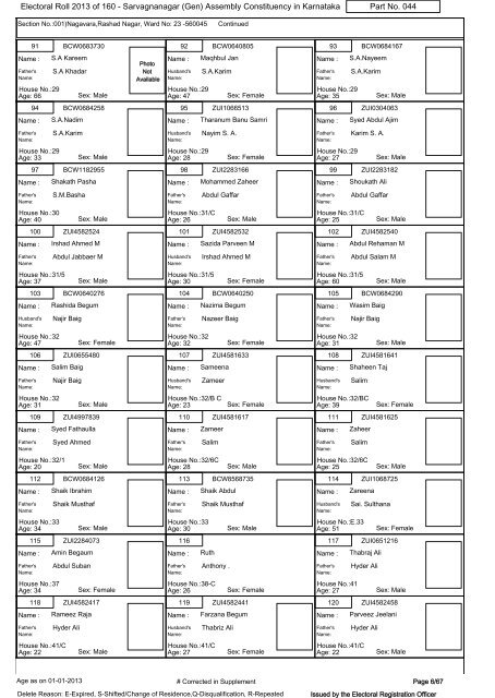 Electoral Roll - 2013 - Office of the Chief Electoral Officer