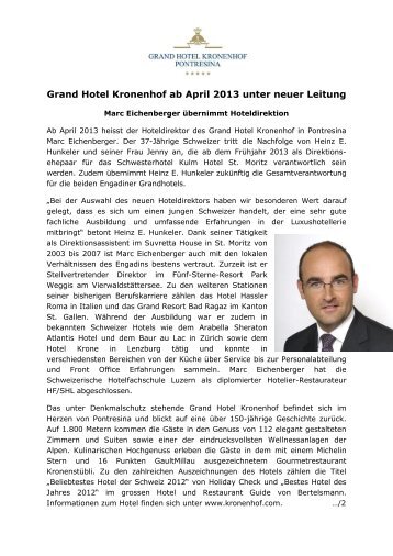 Grand Hotel Kronenhof ab April 2013 unter neuer Leitung