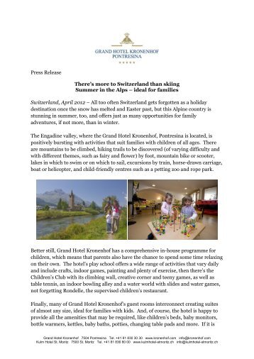 Summer in the Alps - ideal for families. (PDF - Grand Hotel Kronenhof