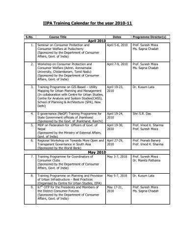 IIPA Training Calendar for the year 2010-11 - Indian Institute of ...