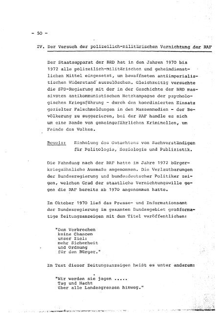 Anklageschrift and die IUK wegen des Todes von Ulrike Meinhof