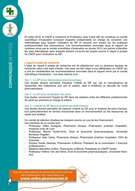 CP-Evaluation du DP-lancement d'un appel Ã  projets de recherche