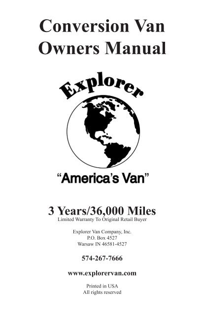 Conversion Van Owners Manual - Explorer Van Conversions