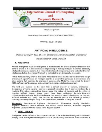 artificial intelligence - International Journal of Computing and ...