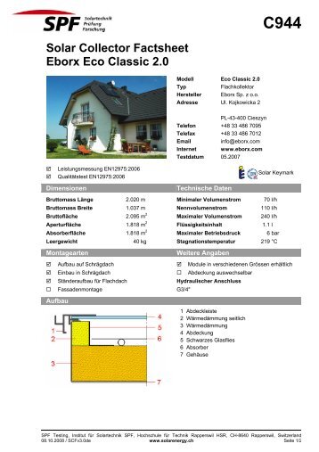 Solar Collector Factsheet Eborx Eco Classic 2.0 - eborx solar systems