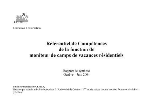 Référentiel de Compétences de la fonction de moniteur de ... - CEMEA