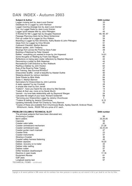 DAN INDEX ? SPRING 2002 - Drascombe Association