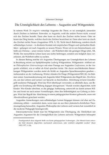 Die Unmöglichkeit des Lehrens – Augustin und Wittgenstein