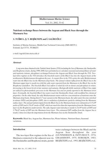 Nutrient exchange fluxes between the Aegean and Black Seas ...