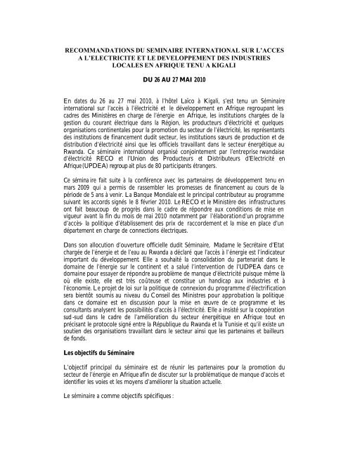 recommandations du s.. - association des societes d'electricite d ...