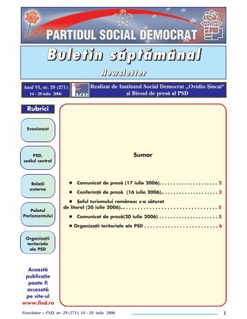 Newsletter nr. 29 - Fundatia Institutul Social Democrat Ovidiu Sincai