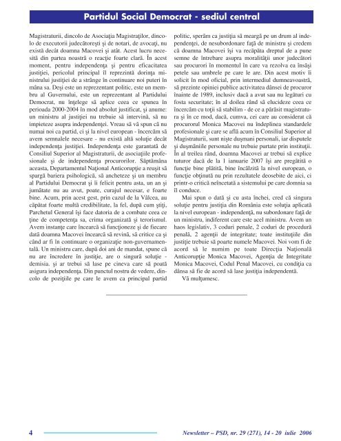Newsletter nr. 29 - Fundatia Institutul Social Democrat Ovidiu Sincai
