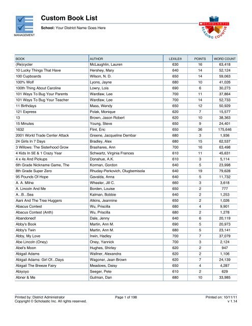 Custom Book List - Northview High School