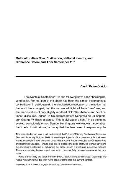 Multiculturalism Now: Civilization, National Identity, and Difference ...