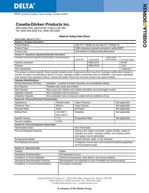 MSDS Delta THENE 40 - Cosella-DÃ¶rken Products, Inc