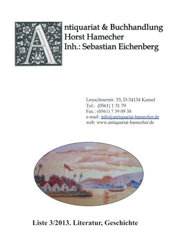 Liste 3/2013. Literatur, Geschichte - Antiquariat Horst Hamecher