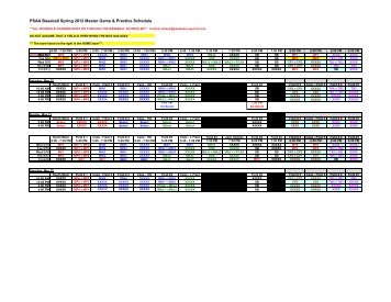 PSAA Baseball Spring 2012 Master Game & Practice Schedule