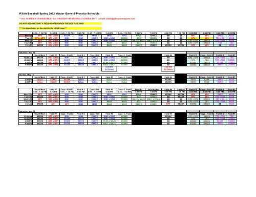 PSAA Baseball Spring 2012 Master Game & Practice Schedule