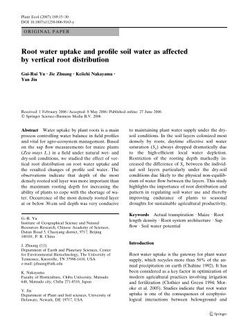 Root water uptake and profile soil water as affected by vertical root ...