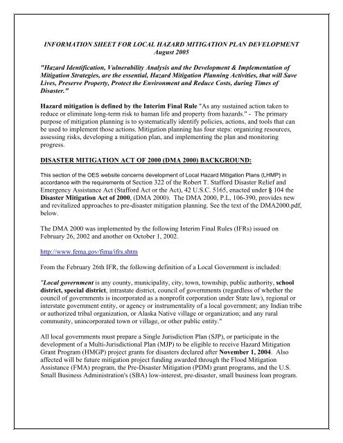 information sheet for local hazard mitigation plan development