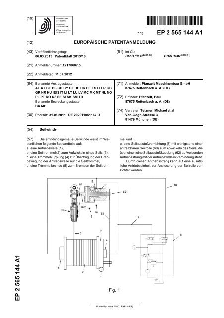 Seilwinde - European Patent Office - EP 2565144 ... - Googleapis.com