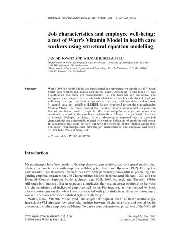 Job characteristics and employee well-being - Website of Wilmar ...