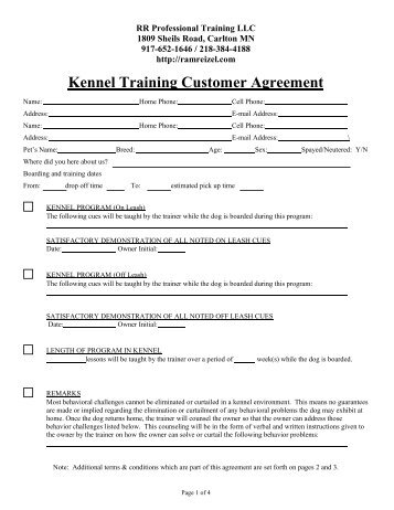 Customer Agreement - kennel - RR Professional Dog Training ...